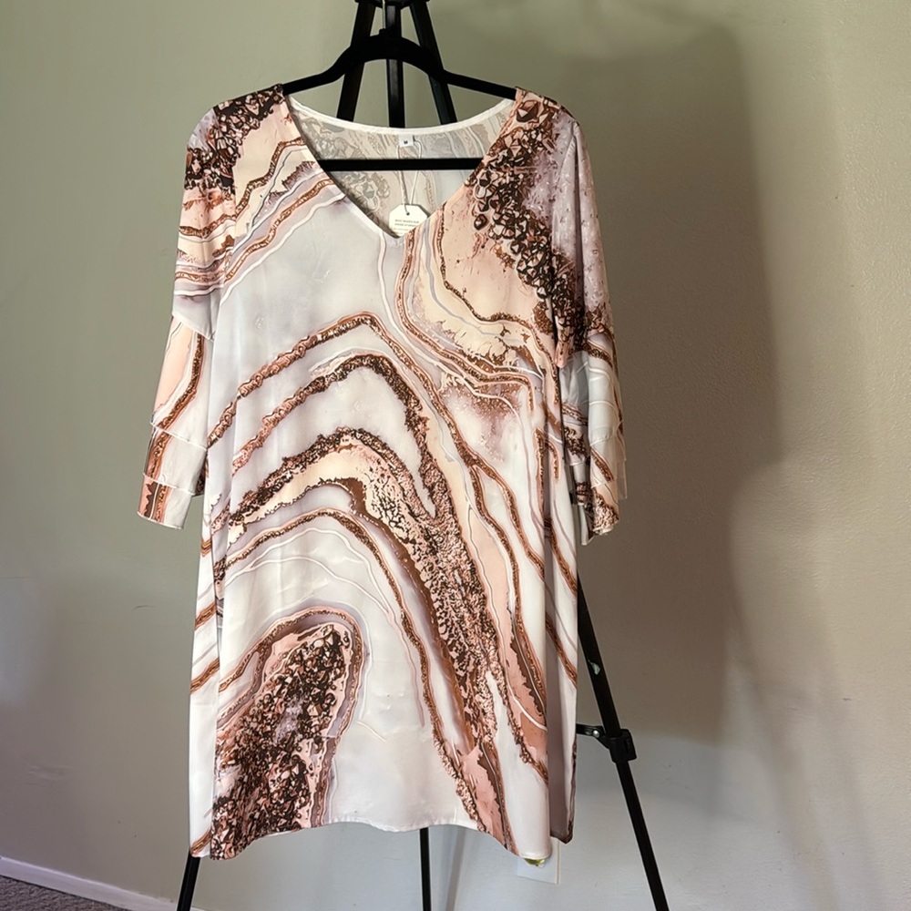 Marble Print Bell Sleeve Casual Dress